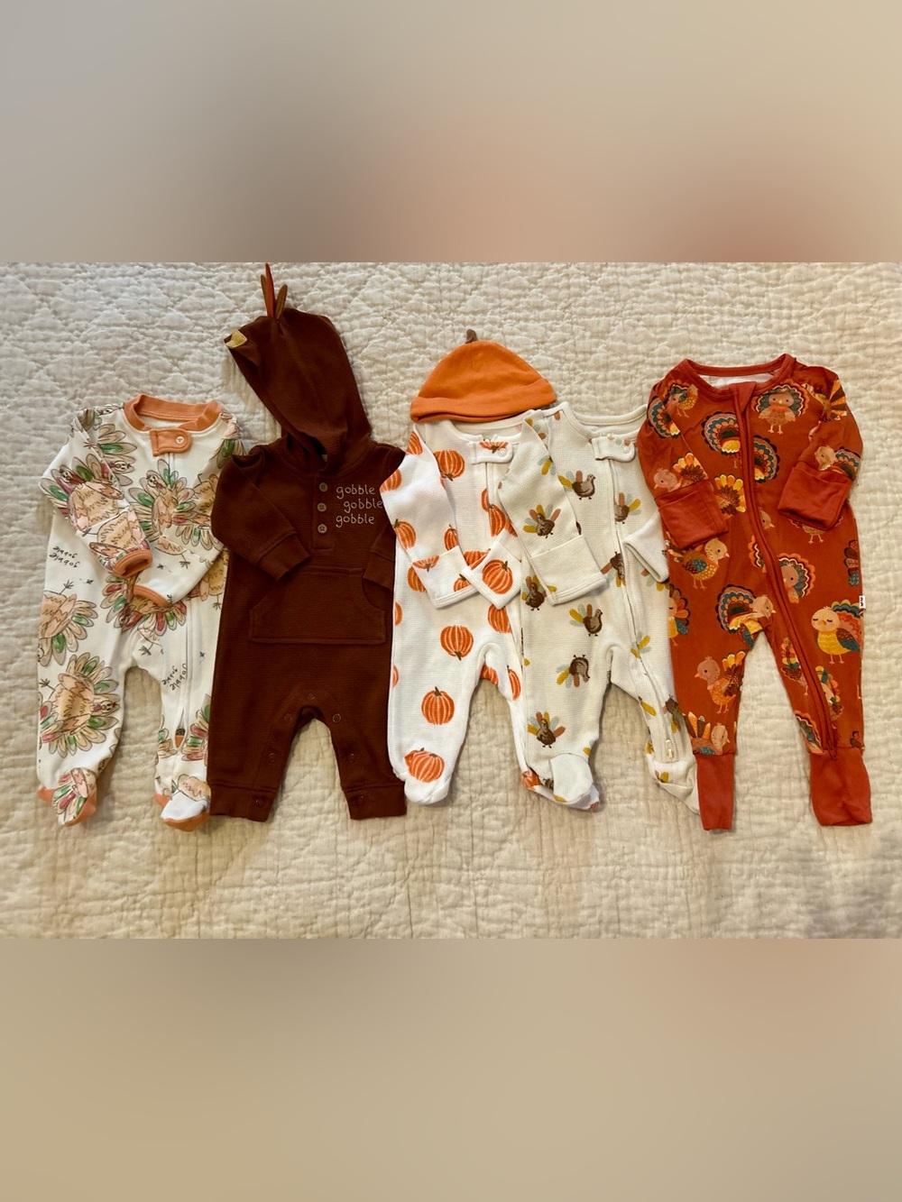 Kids Fall-Themed One-Piece Sleepers - Size Newborn, Orange, Brown, Cream